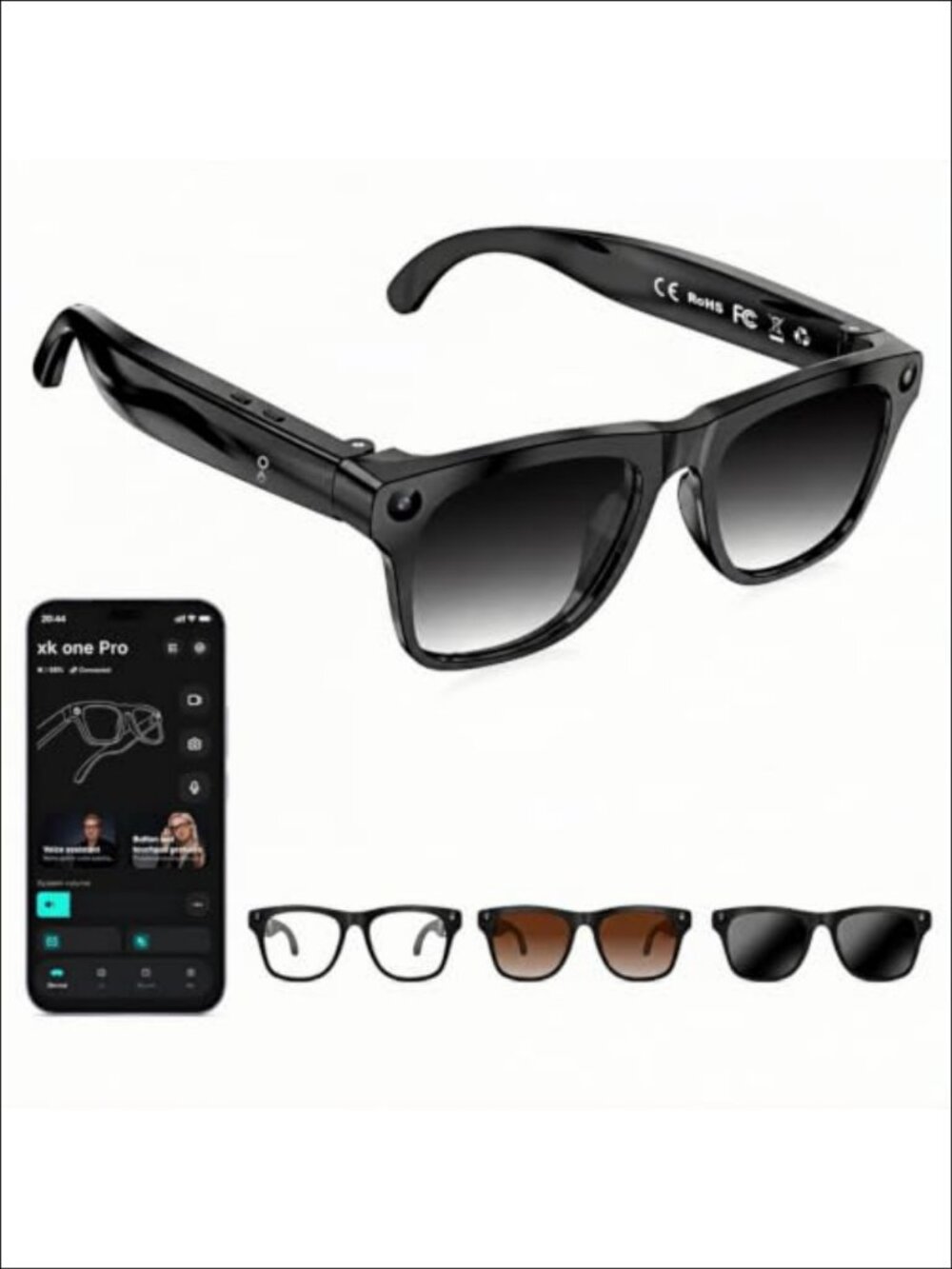 AI Smart Glasses with 8MP Camera 1080P Video Bluetooth Open Ear